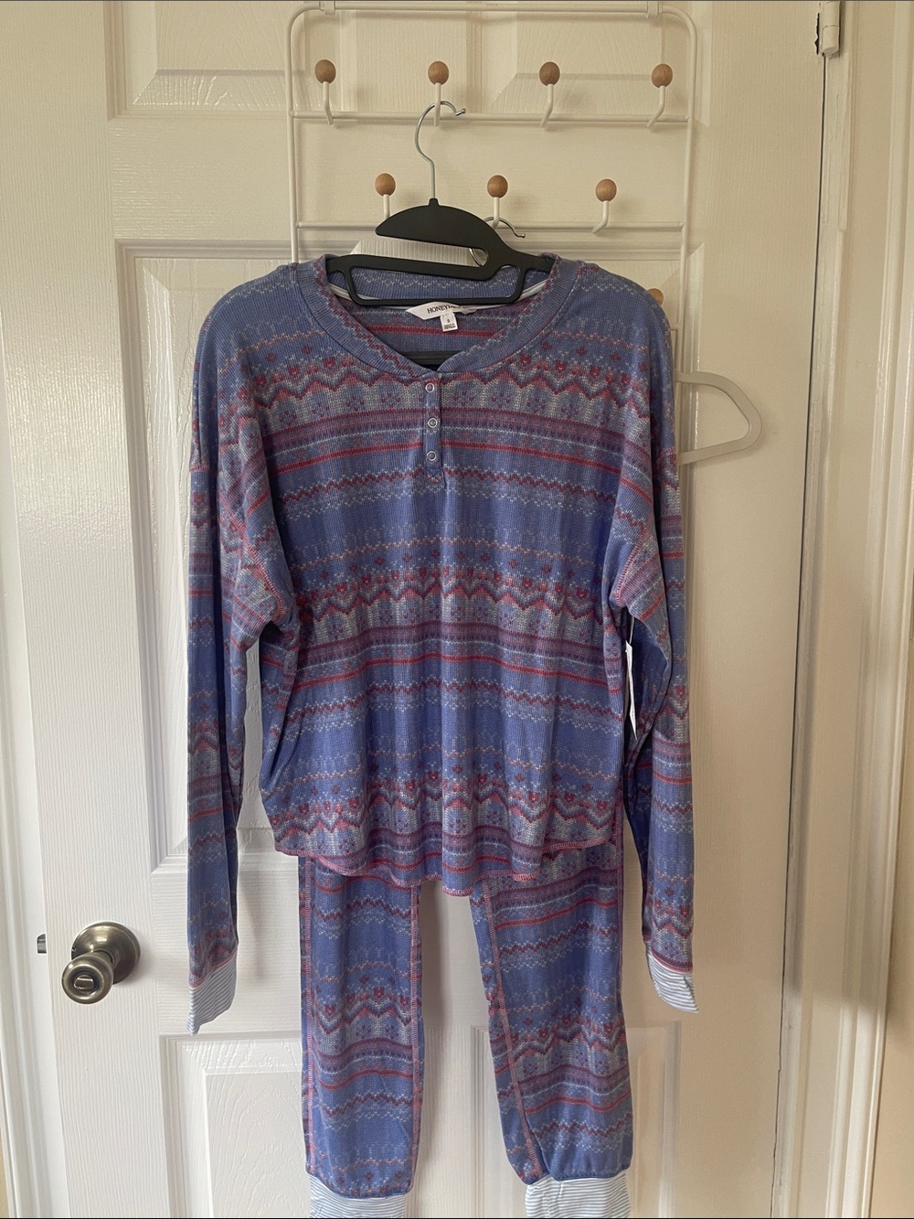 Blue Two-Piece Pajama Set heart pattern